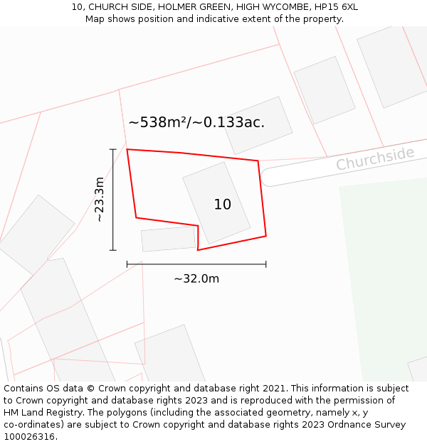 10, CHURCH SIDE, HOLMER GREEN, HIGH WYCOMBE, HP15 6XL: Plot and title map