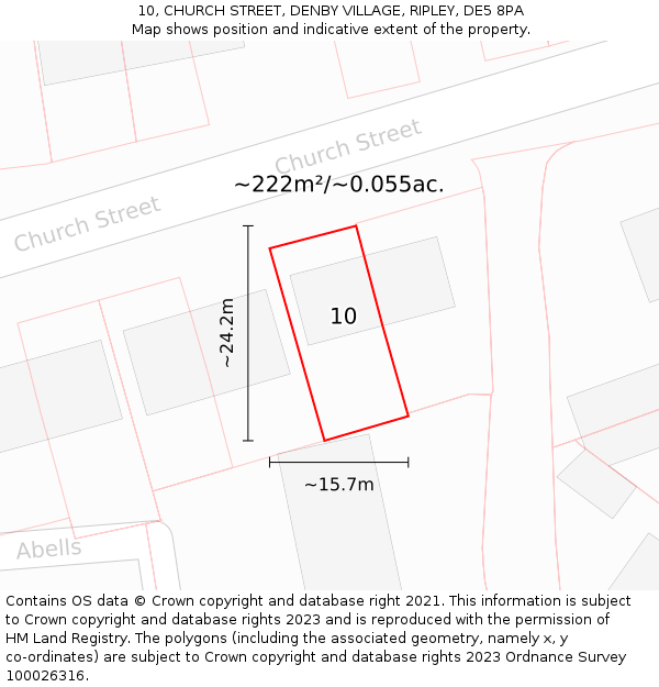 10, CHURCH STREET, DENBY VILLAGE, RIPLEY, DE5 8PA: Plot and title map