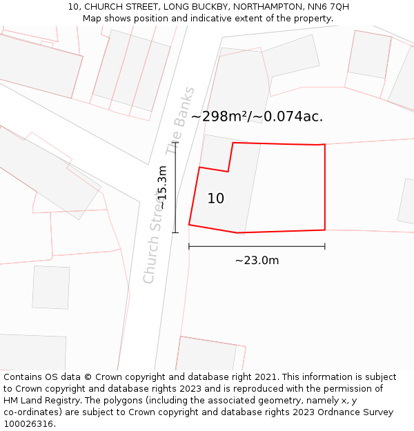 10, CHURCH STREET, LONG BUCKBY, NORTHAMPTON, NN6 7QH: Plot and title map