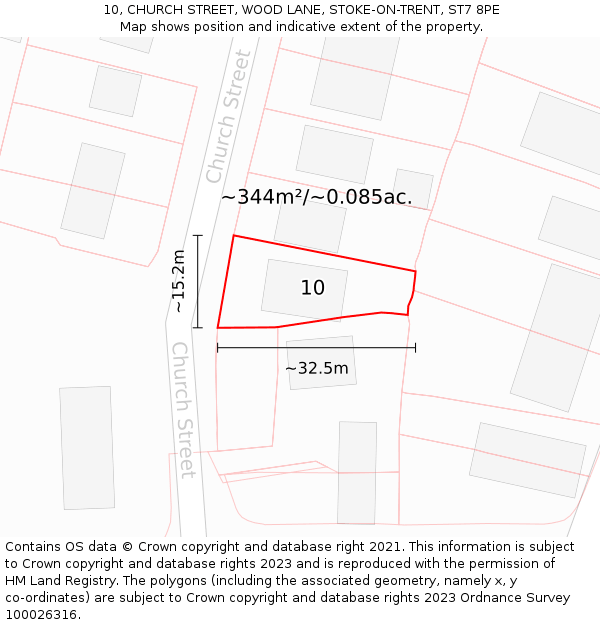 10, CHURCH STREET, WOOD LANE, STOKE-ON-TRENT, ST7 8PE: Plot and title map