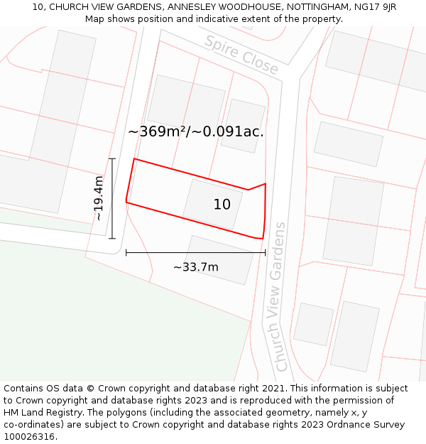 10, CHURCH VIEW GARDENS, ANNESLEY WOODHOUSE, NOTTINGHAM, NG17 9JR: Plot and title map