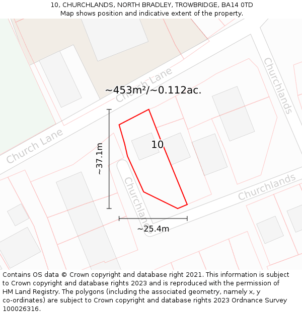 10, CHURCHLANDS, NORTH BRADLEY, TROWBRIDGE, BA14 0TD: Plot and title map