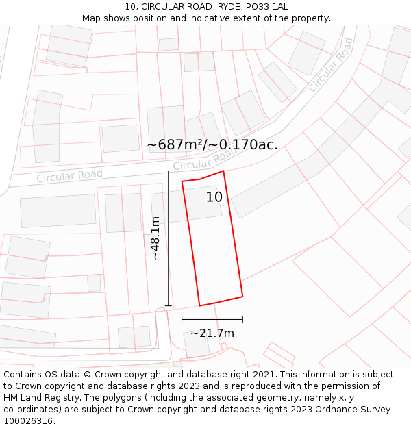 10, CIRCULAR ROAD, RYDE, PO33 1AL: Plot and title map