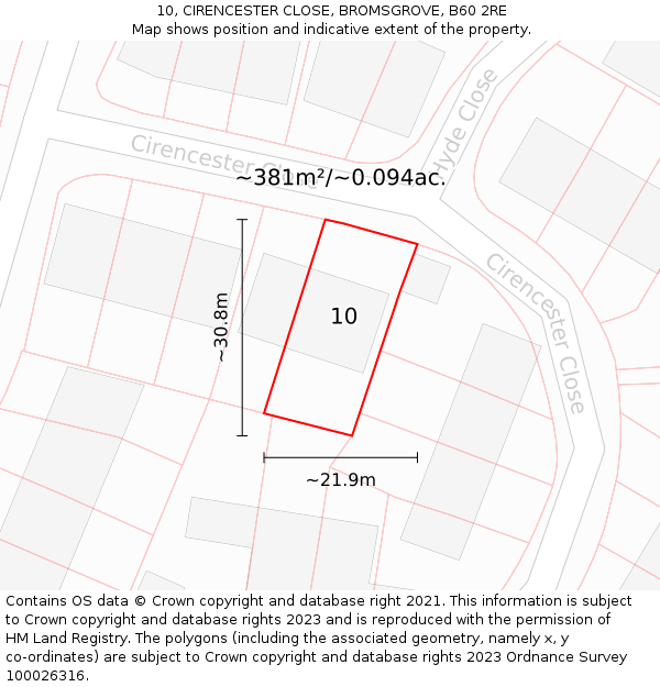 10, CIRENCESTER CLOSE, BROMSGROVE, B60 2RE: Plot and title map