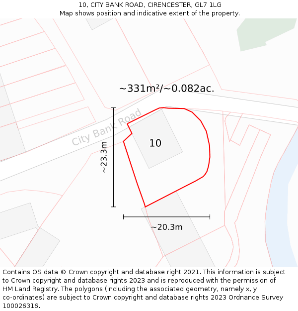 10, CITY BANK ROAD, CIRENCESTER, GL7 1LG: Plot and title map