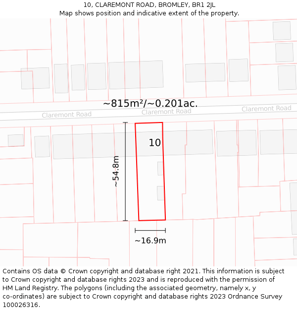 10, CLAREMONT ROAD, BROMLEY, BR1 2JL: Plot and title map