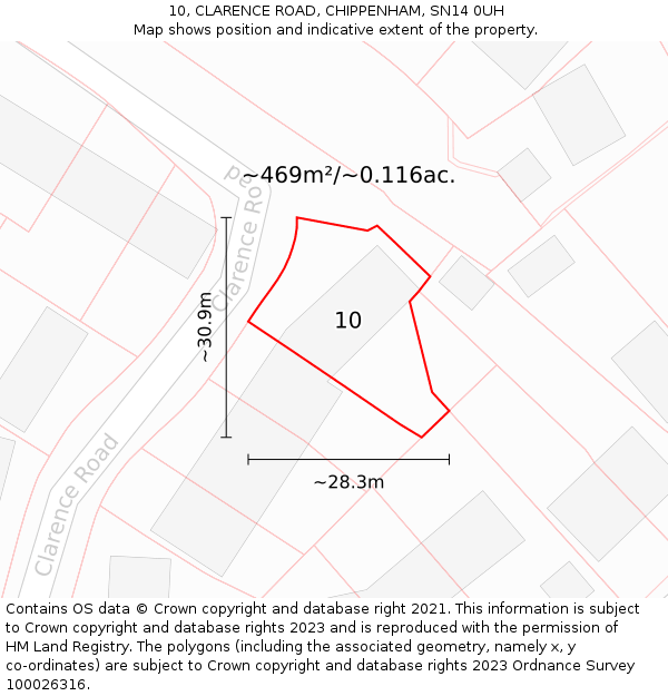 10, CLARENCE ROAD, CHIPPENHAM, SN14 0UH: Plot and title map