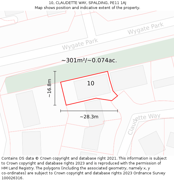 10, CLAUDETTE WAY, SPALDING, PE11 1AJ: Plot and title map