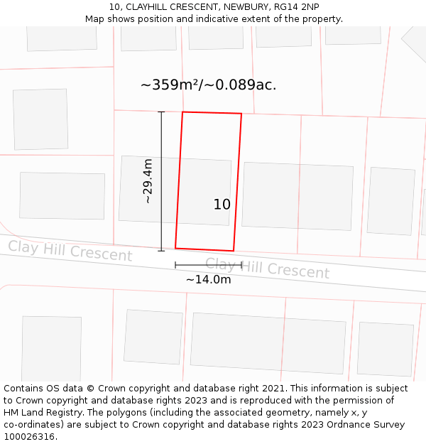 10, CLAYHILL CRESCENT, NEWBURY, RG14 2NP: Plot and title map