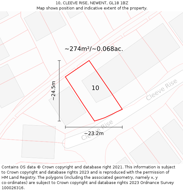 10, CLEEVE RISE, NEWENT, GL18 1BZ: Plot and title map