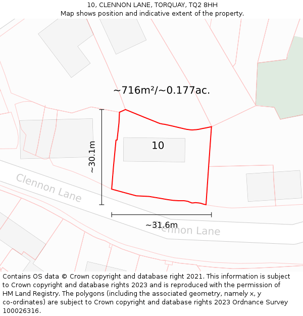 10, CLENNON LANE, TORQUAY, TQ2 8HH: Plot and title map