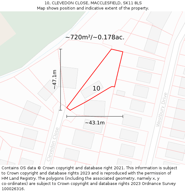 10, CLEVEDON CLOSE, MACCLESFIELD, SK11 8LS: Plot and title map