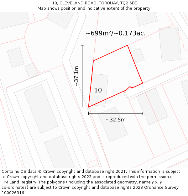 10, CLEVELAND ROAD, TORQUAY, TQ2 5BE: Plot and title map