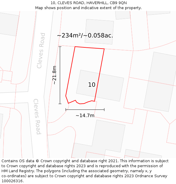 10, CLEVES ROAD, HAVERHILL, CB9 9QN: Plot and title map