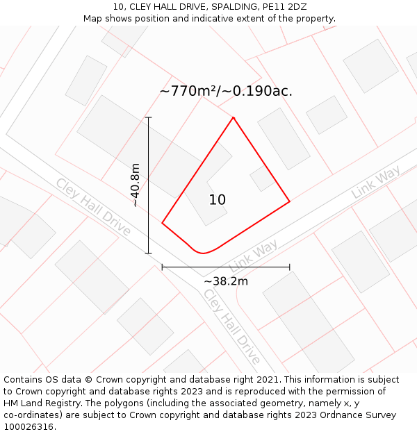 10, CLEY HALL DRIVE, SPALDING, PE11 2DZ: Plot and title map