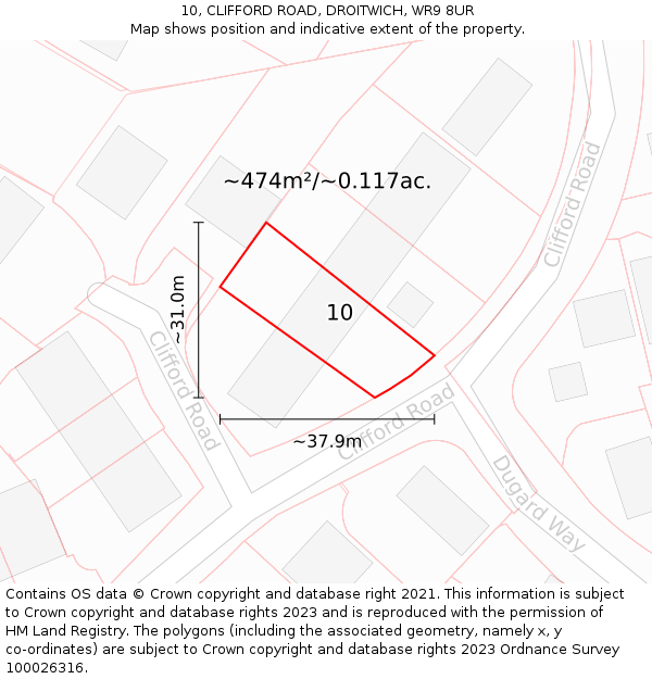 10, CLIFFORD ROAD, DROITWICH, WR9 8UR: Plot and title map