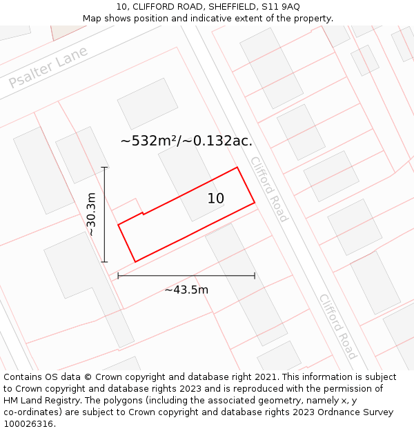 10, CLIFFORD ROAD, SHEFFIELD, S11 9AQ: Plot and title map