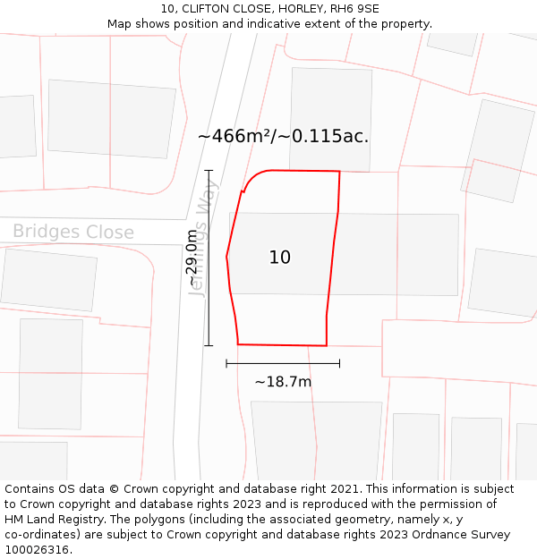 10, CLIFTON CLOSE, HORLEY, RH6 9SE: Plot and title map