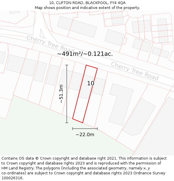 10, CLIFTON ROAD, BLACKPOOL, FY4 4QA: Plot and title map