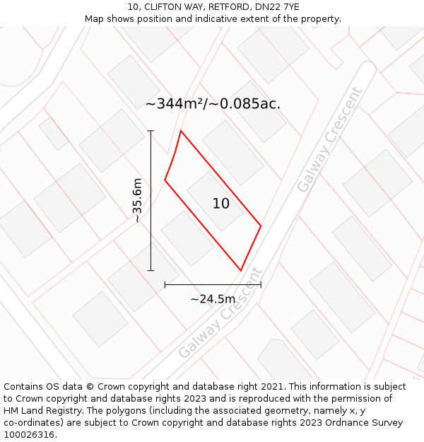 10, CLIFTON WAY, RETFORD, DN22 7YE: Plot and title map