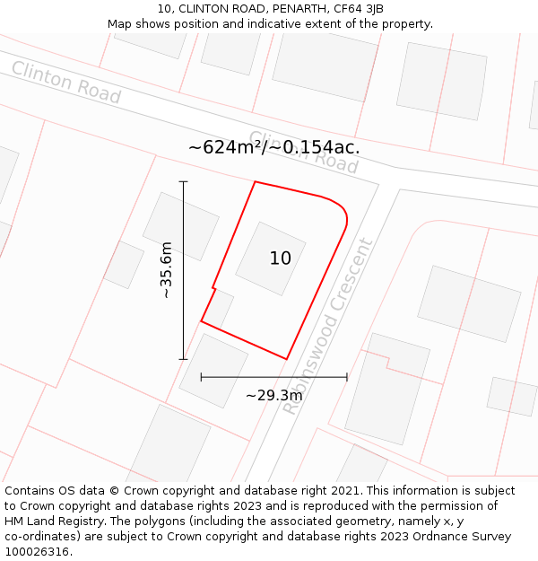 10, CLINTON ROAD, PENARTH, CF64 3JB: Plot and title map