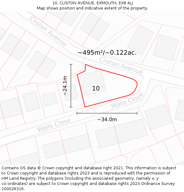 10, CLISTON AVENUE, EXMOUTH, EX8 4LJ: Plot and title map