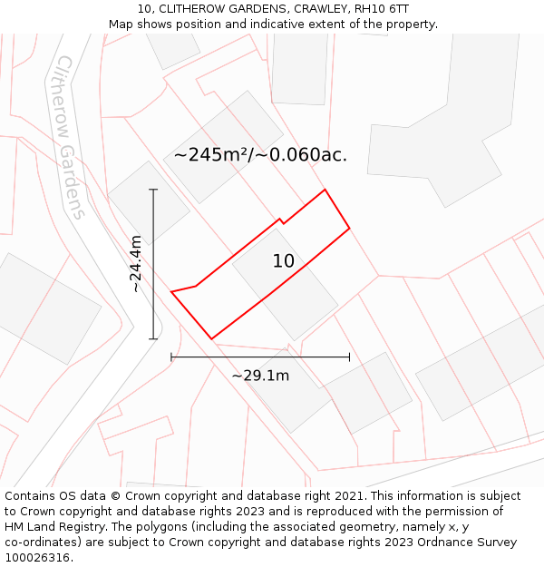 10, CLITHEROW GARDENS, CRAWLEY, RH10 6TT: Plot and title map