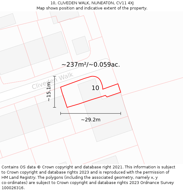 10, CLIVEDEN WALK, NUNEATON, CV11 4XJ: Plot and title map