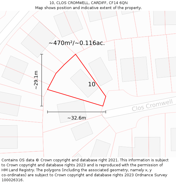 10, CLOS CROMWELL, CARDIFF, CF14 6QN: Plot and title map
