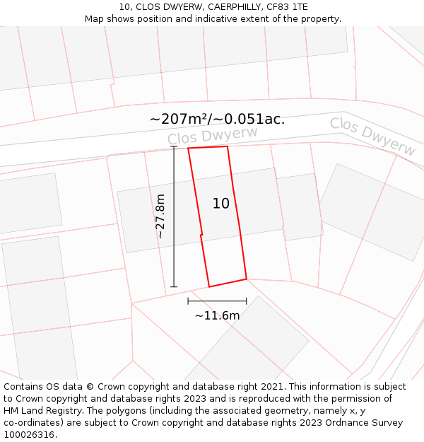 10, CLOS DWYERW, CAERPHILLY, CF83 1TE: Plot and title map