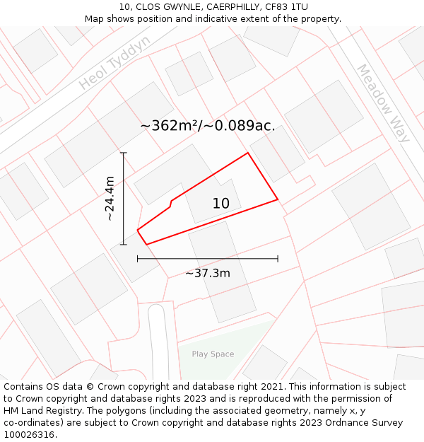 10, CLOS GWYNLE, CAERPHILLY, CF83 1TU: Plot and title map