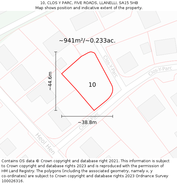 10, CLOS Y PARC, FIVE ROADS, LLANELLI, SA15 5HB: Plot and title map