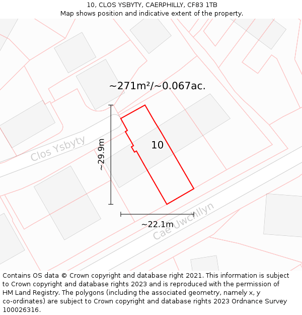 10, CLOS YSBYTY, CAERPHILLY, CF83 1TB: Plot and title map