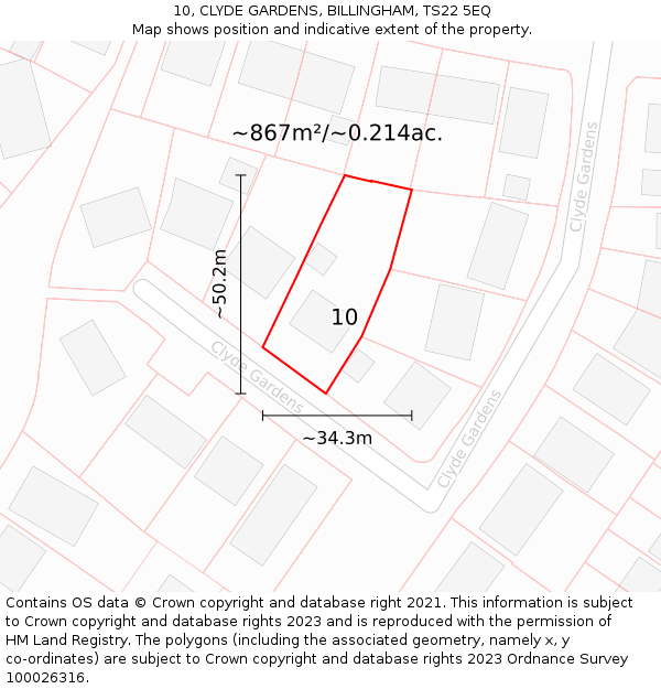 10, CLYDE GARDENS, BILLINGHAM, TS22 5EQ: Plot and title map