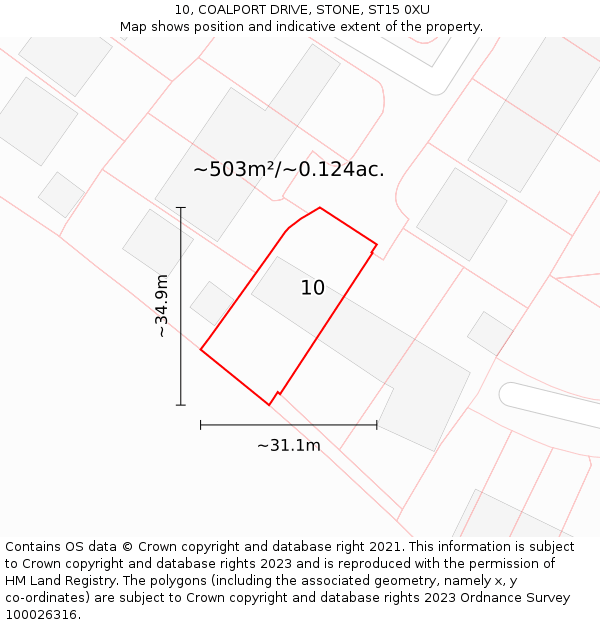 10, COALPORT DRIVE, STONE, ST15 0XU: Plot and title map