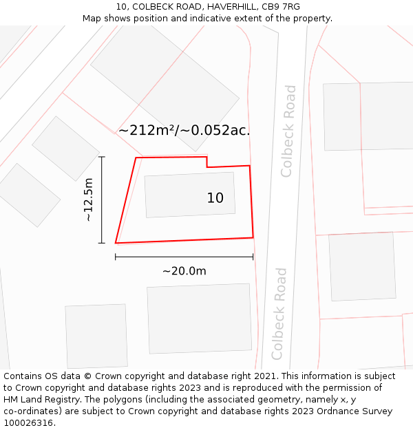 10, COLBECK ROAD, HAVERHILL, CB9 7RG: Plot and title map