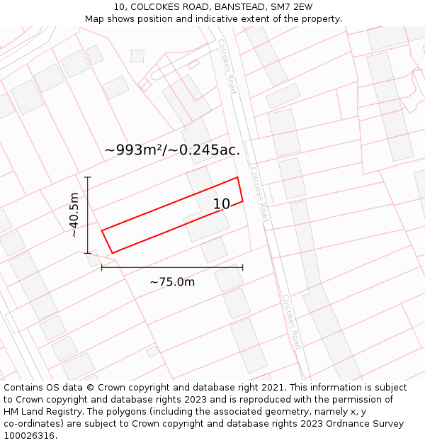 10, COLCOKES ROAD, BANSTEAD, SM7 2EW: Plot and title map