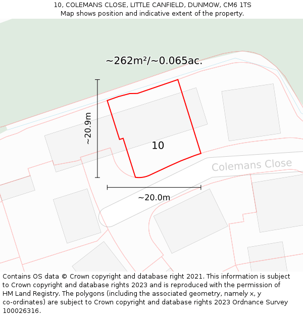 10, COLEMANS CLOSE, LITTLE CANFIELD, DUNMOW, CM6 1TS: Plot and title map