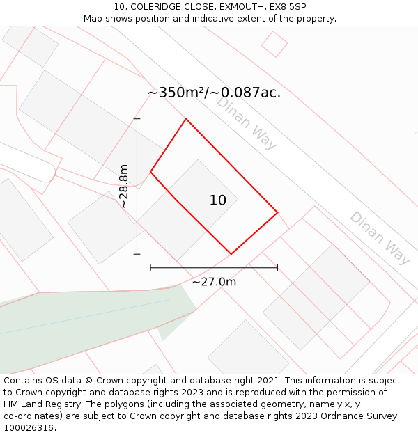 10, COLERIDGE CLOSE, EXMOUTH, EX8 5SP: Plot and title map