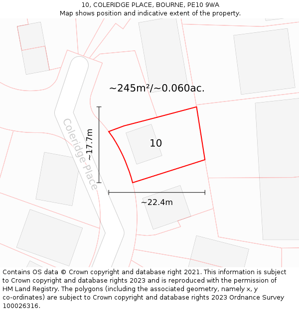 10, COLERIDGE PLACE, BOURNE, PE10 9WA: Plot and title map