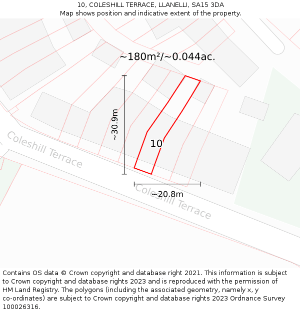 10, COLESHILL TERRACE, LLANELLI, SA15 3DA: Plot and title map