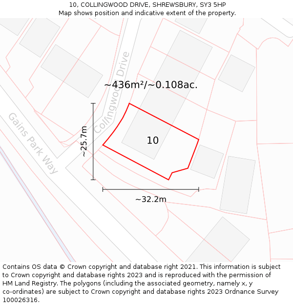 10, COLLINGWOOD DRIVE, SHREWSBURY, SY3 5HP: Plot and title map