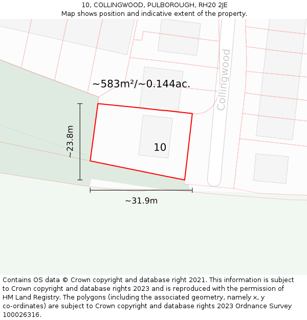 10, COLLINGWOOD, PULBOROUGH, RH20 2JE: Plot and title map