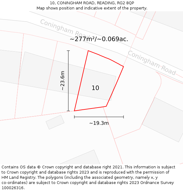 10, CONINGHAM ROAD, READING, RG2 8QP: Plot and title map