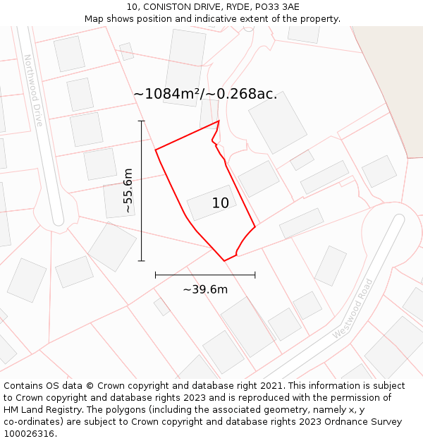 10, CONISTON DRIVE, RYDE, PO33 3AE: Plot and title map