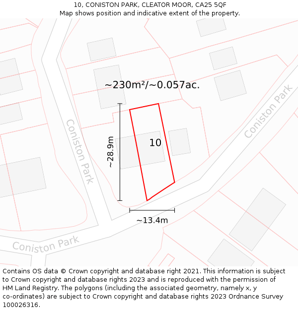 10, CONISTON PARK, CLEATOR MOOR, CA25 5QF: Plot and title map