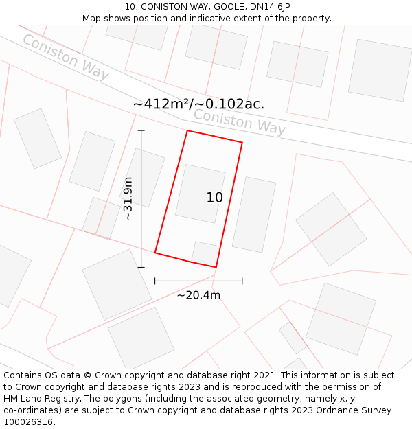 10, CONISTON WAY, GOOLE, DN14 6JP: Plot and title map