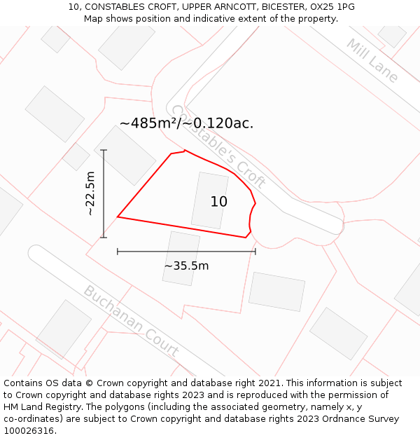 10, CONSTABLES CROFT, UPPER ARNCOTT, BICESTER, OX25 1PG: Plot and title map