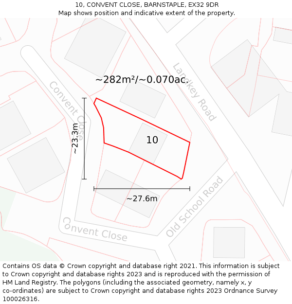 10, CONVENT CLOSE, BARNSTAPLE, EX32 9DR: Plot and title map