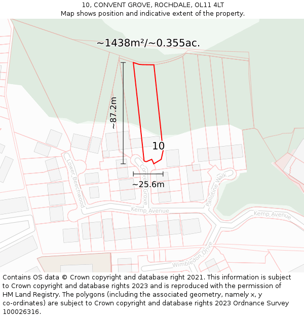 10, CONVENT GROVE, ROCHDALE, OL11 4LT: Plot and title map